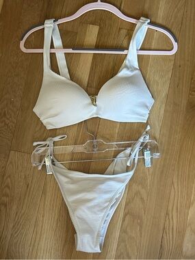 H&M White Ribbed Tie-Side Bikini Set